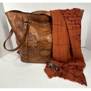 Patricia‎ Nash SET Benvenuto Tote Signature Map Leather Shoulder Bag Match Scarf